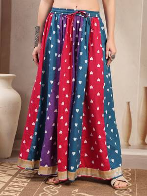 Multicolor color blocked cotton flared maxi skirt for women 2