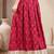 Red floral printed cotton flared maxi skirt for women