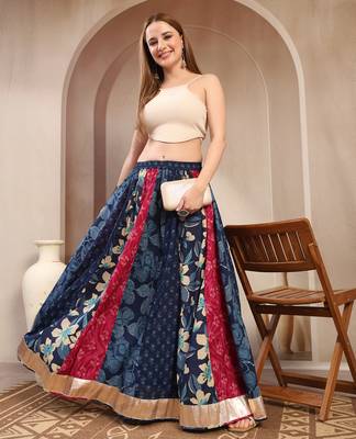 Multicolor color blocked cotton flared maxi skirt for women 5