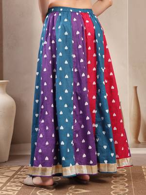 Multicolor color blocked cotton flared maxi skirt for women 3