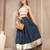 Blue graphic printed cotton flared maxi skirt for women