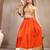 Orange plain cotton flared maxi skirt for women