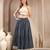 Blue floral printed cotton flared maxi skirt for women