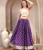 Purple printed cotton flared maxi skirt for women