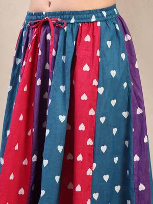 Multicolor color blocked cotton flared maxi skirt for women 4