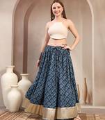 Purple floral printed cotton flared maxi skirt for women