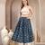 Blue graphic printed cotton flared maxi skirt for women