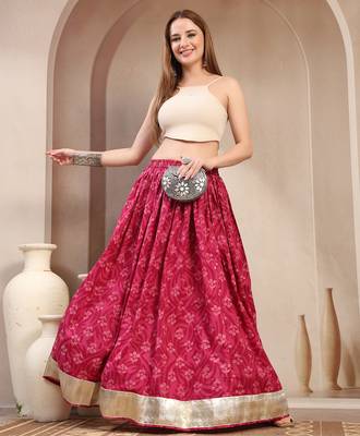 Red floral printed cotton flared maxi skirt for women 5