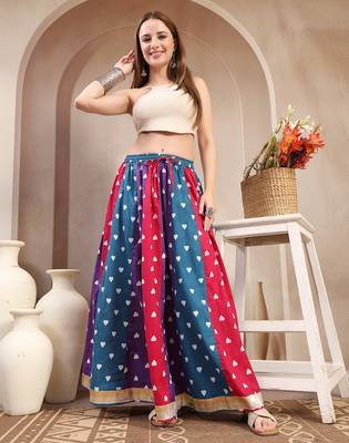 Multicolor color blocked cotton flared maxi skirt for women 5