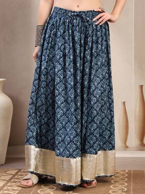 Purple floral printed cotton flared maxi skirt for women 2