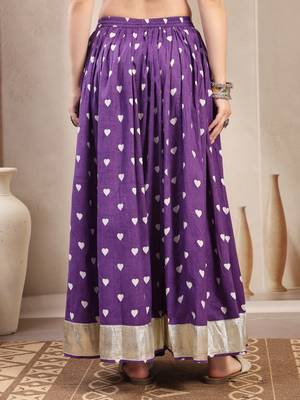 Purple printed cotton flared maxi skirt for women 3