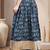 Blue graphic printed cotton flared maxi skirt for women