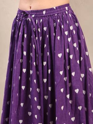 Purple printed cotton flared maxi skirt for women 4