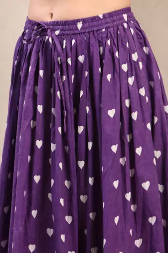 Purple printed cotton flared maxi skirt for women