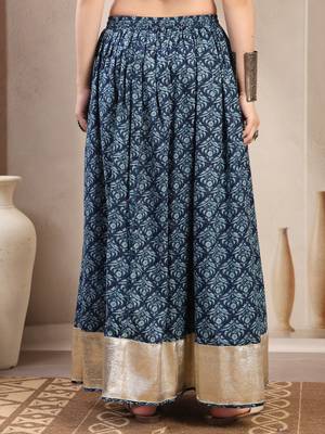 Purple floral printed cotton flared maxi skirt for women 3
