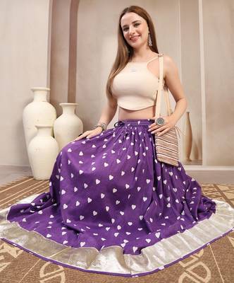 Purple printed cotton flared maxi skirt for women 5