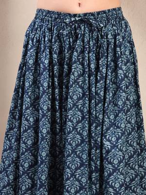 Purple floral printed cotton flared maxi skirt for women 4