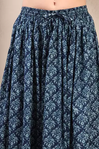 Purple floral printed cotton flared maxi skirt for women