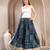 Blue floral printed cotton flared maxi skirt for women