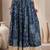 Blue floral printed cotton flared maxi skirt for women