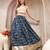 Blue graphic printed cotton flared maxi skirt for women