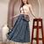 Blue floral printed cotton flared maxi skirt for women