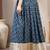 Blue floral printed cotton flared maxi skirt for women
