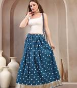 Teal printed cotton flared maxi skirt for women