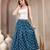 Teal printed cotton flared maxi skirt for women