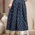 Blue graphic printed cotton flared maxi skirt for women