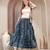 Blue floral printed cotton flared maxi skirt for women