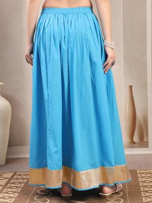 Sky-blue plain cotton flared maxi skirt for women 3