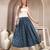 Blue floral printed cotton flared maxi skirt for women