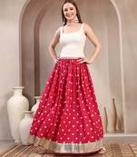 Pink printed cotton flared maxi skirt for women