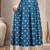 Teal printed cotton flared maxi skirt for women