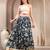 Blue floral printed cotton flared maxi skirt for women