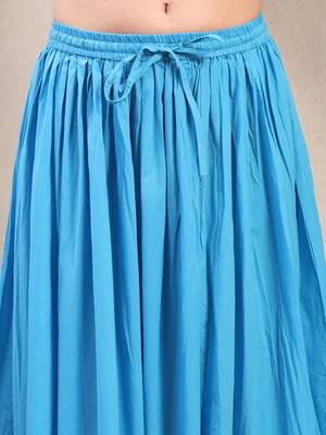 Sky-blue plain cotton flared maxi skirt for women 4