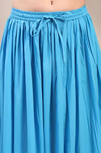 Sky-blue plain cotton flared maxi skirt for women