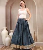 Blue printed cotton flared maxi skirt for women