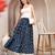 Blue graphic printed cotton flared maxi skirt for women