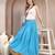 Sky-blue plain cotton flared maxi skirt for women