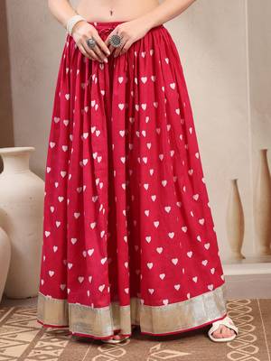 Pink printed cotton flared maxi skirt for women 2