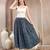 Blue floral printed cotton flared maxi skirt for women