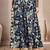 Blue floral printed cotton flared maxi skirt for women