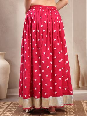 Pink printed cotton flared maxi skirt for women 3