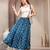 Teal printed cotton flared maxi skirt for women