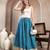 Sky-blue floral printed cotton flared maxi skirt for women