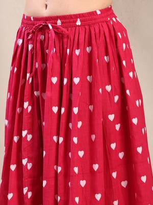 Pink printed cotton flared maxi skirt for women 4