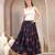 Blue graphic printed cotton flared maxi skirt for women