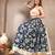 Blue floral printed cotton flared maxi skirt for women